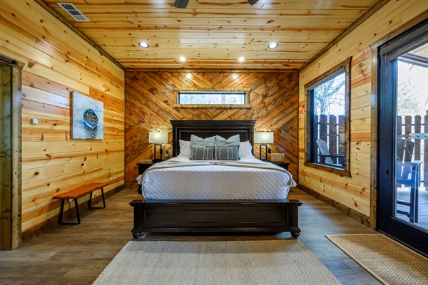 Wake up to serene pond views from your private King Suite—complete with soaking tub and walk-in shower