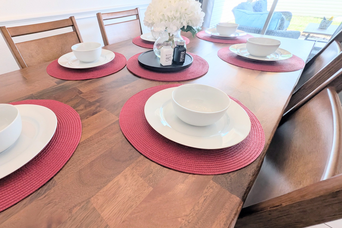 A full set of dinnerware is provided, so you'll have everything needed for family meals and gatherings.