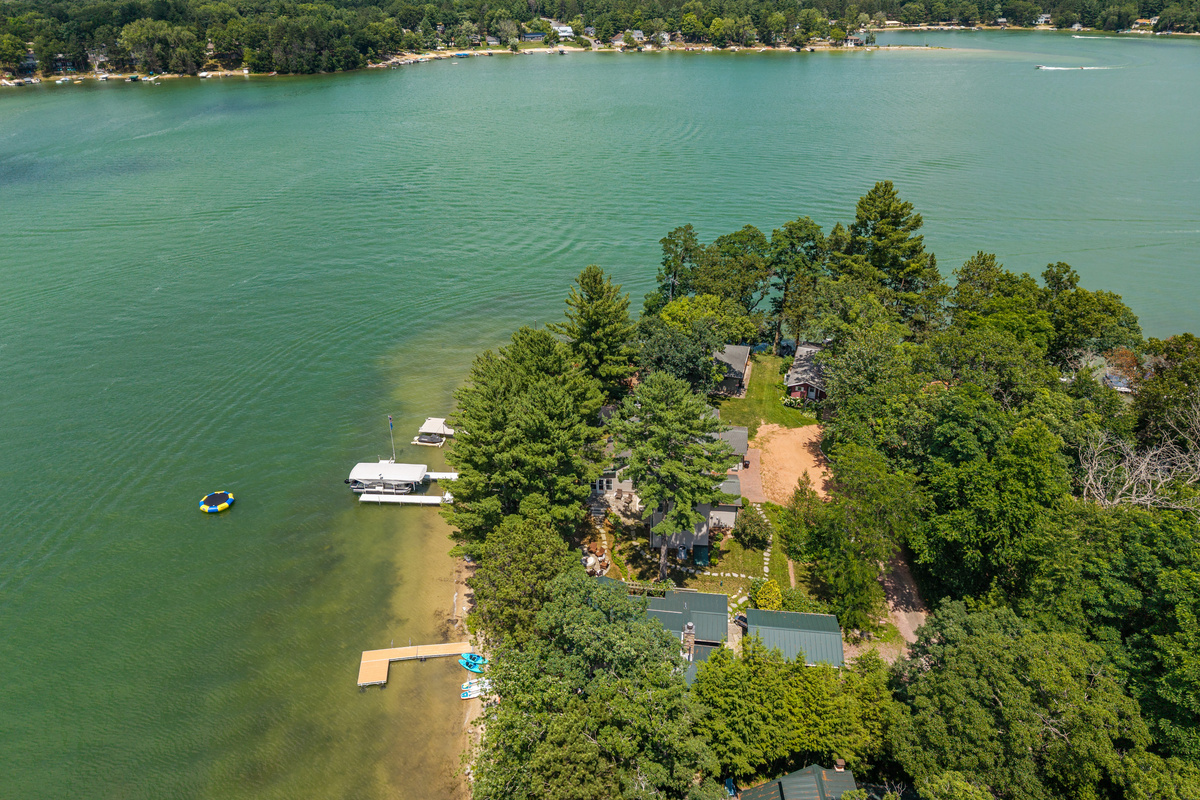 A stunning bird's-eye view showcases the sparkling waters and natural beauty surrounding your getaway.