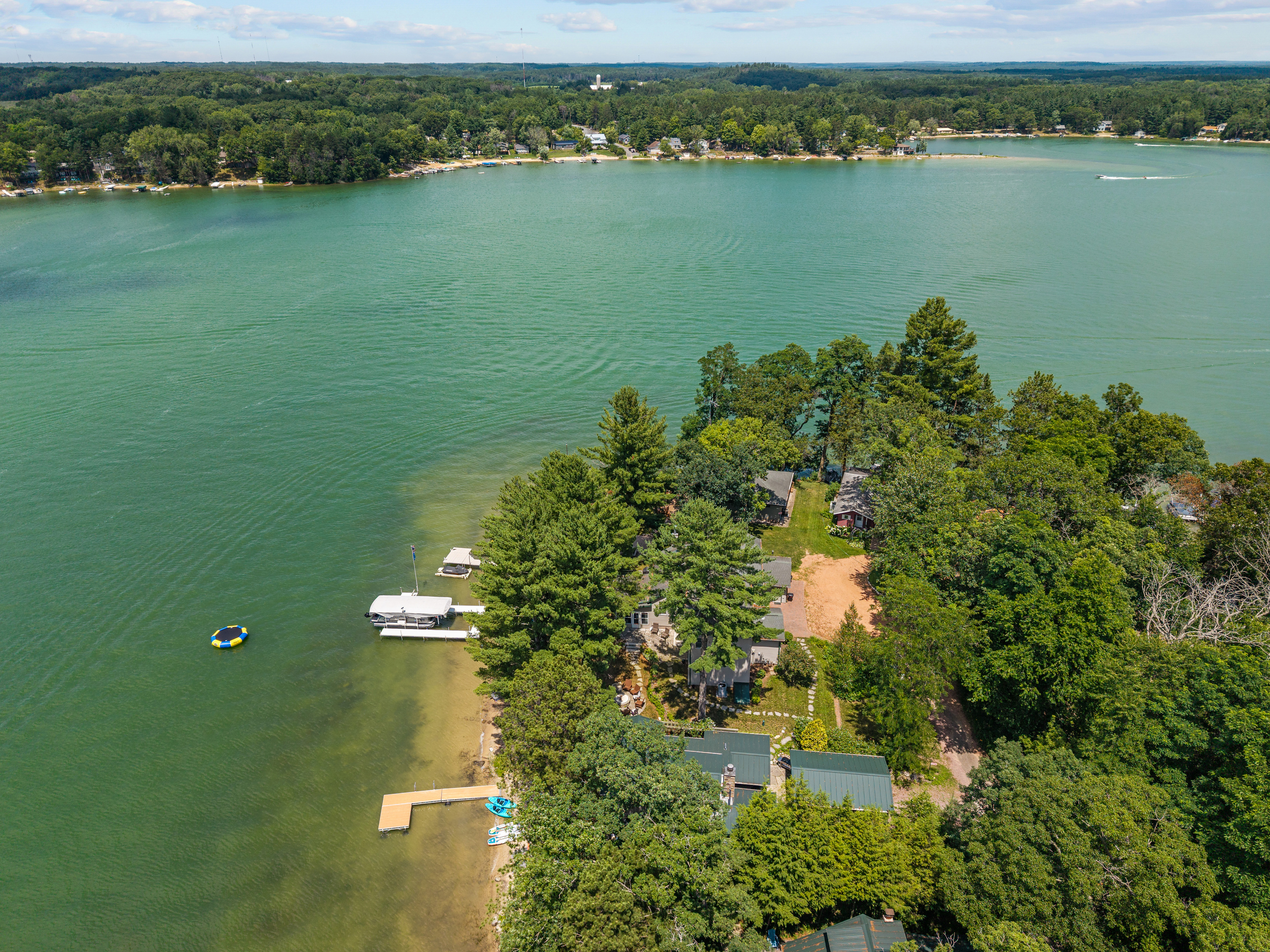 A stunning bird's-eye view showcases the sparkling waters and natural beauty surrounding your getaway.