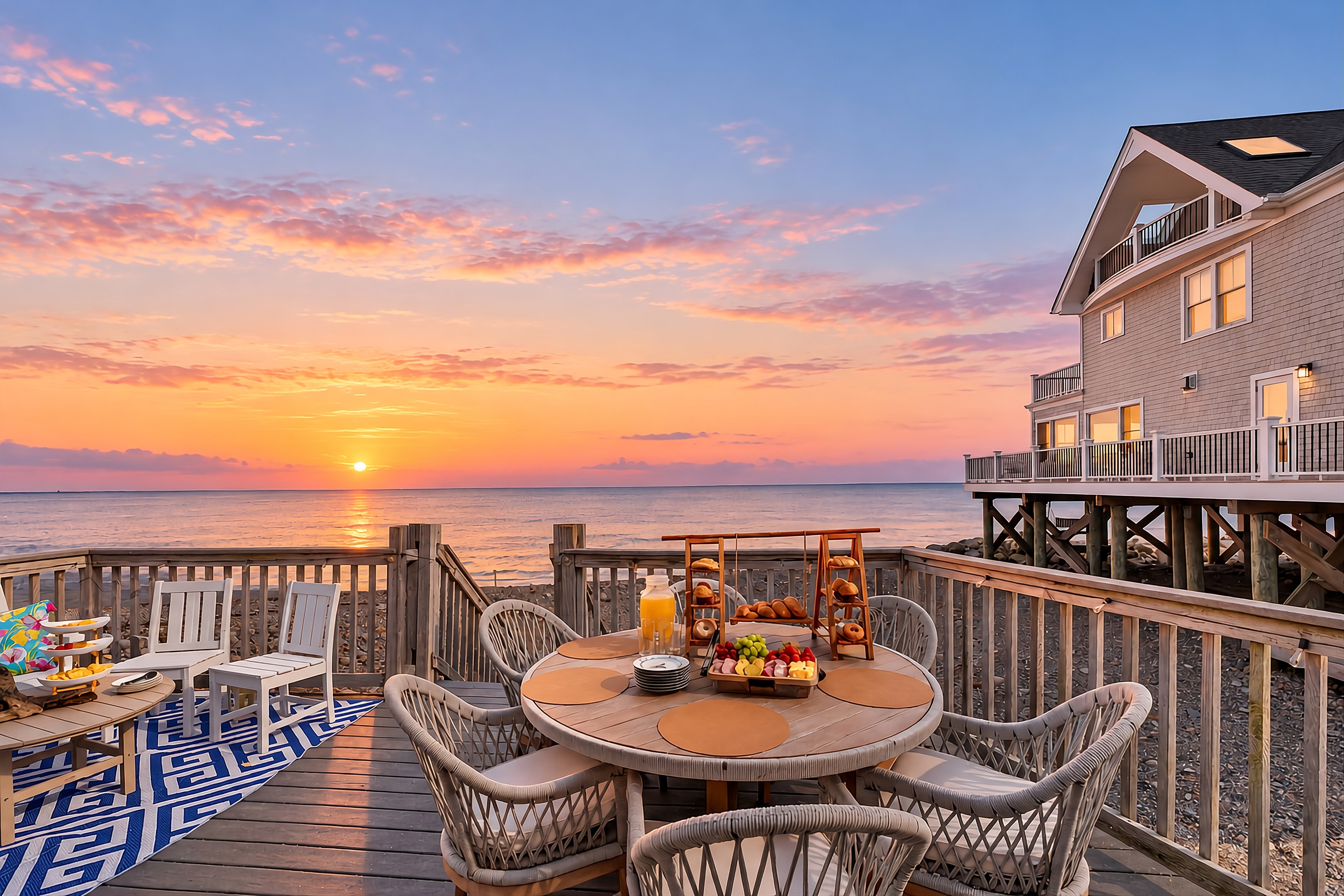 Dine, unwind, and take in sweeping ocean views from the spacious waterfront deck.