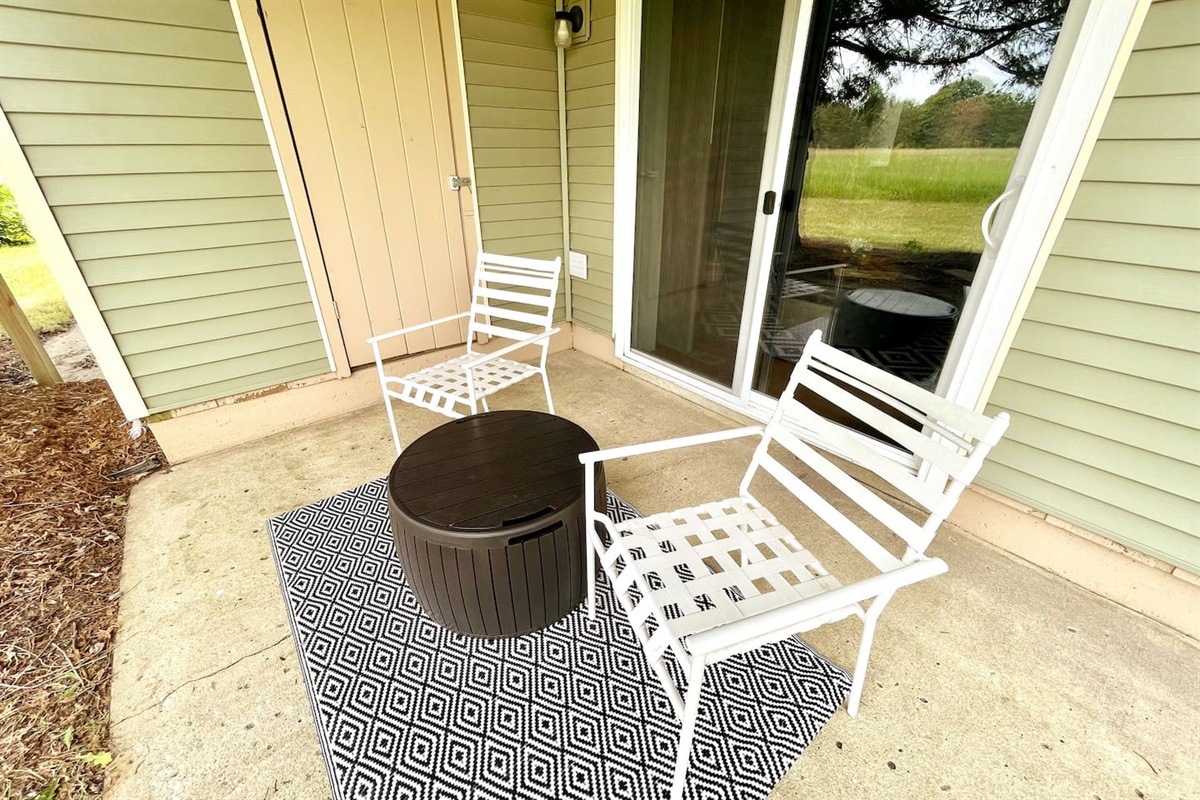 Private patio with seating