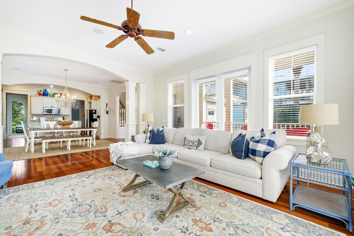 Unwind after a day at the beach in our spacious, cozy living area.