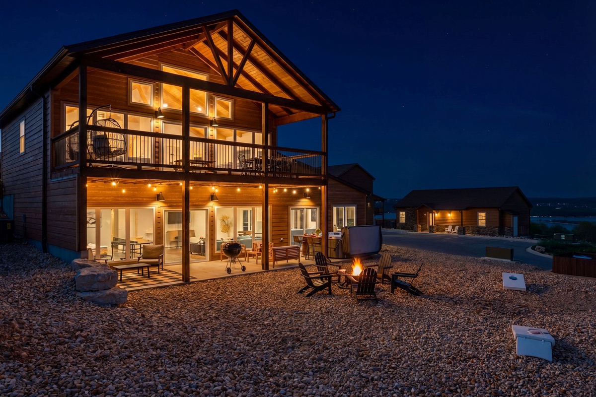 Enjoy the fresh air with beautiful views and string lights for ambiance