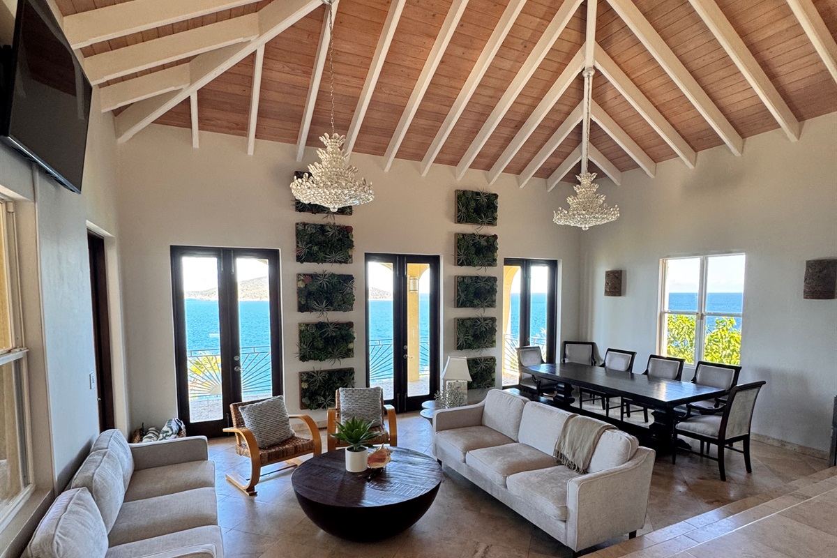 View from entry into great room with ocean views.