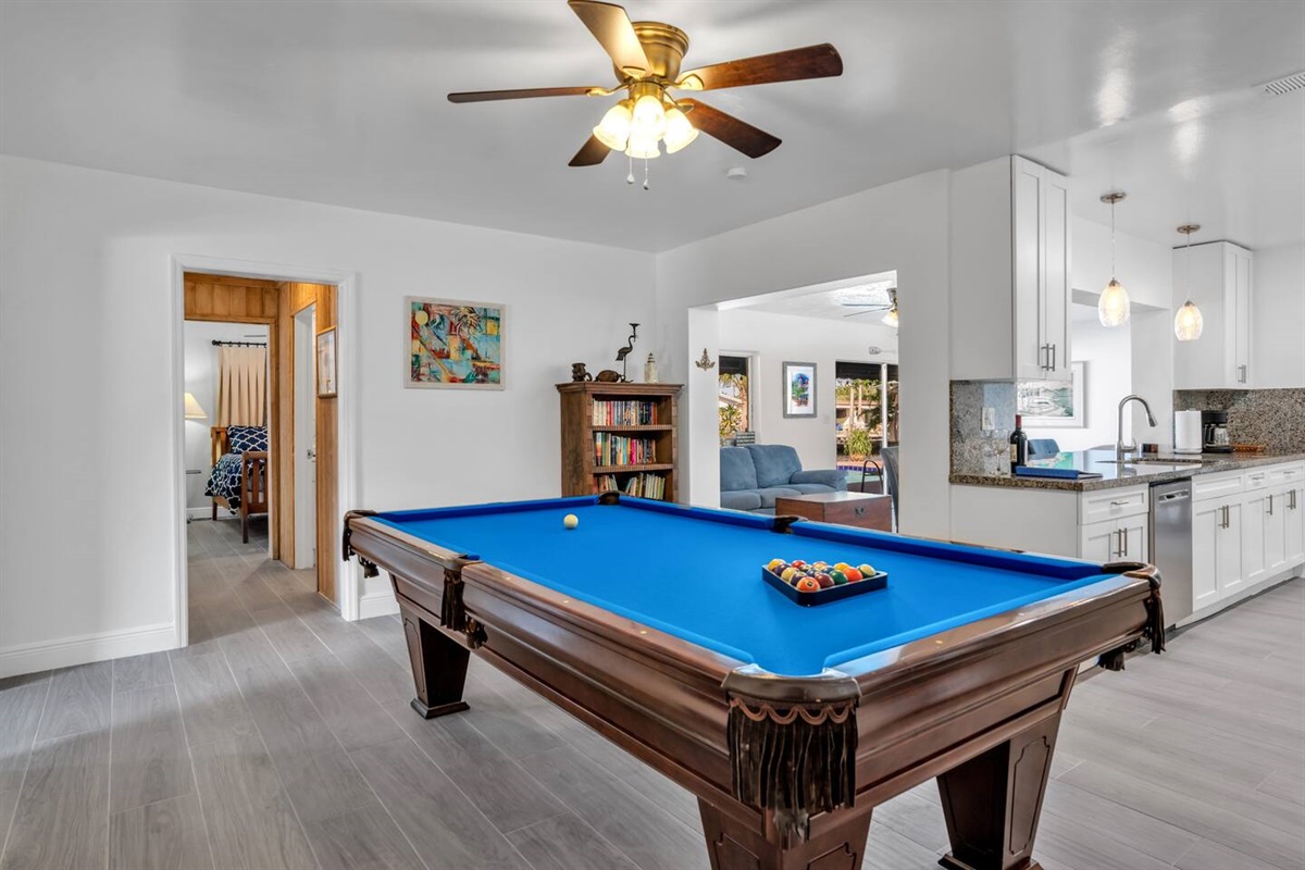 Play a game of pool on our "Brunswick" refinished pool table.