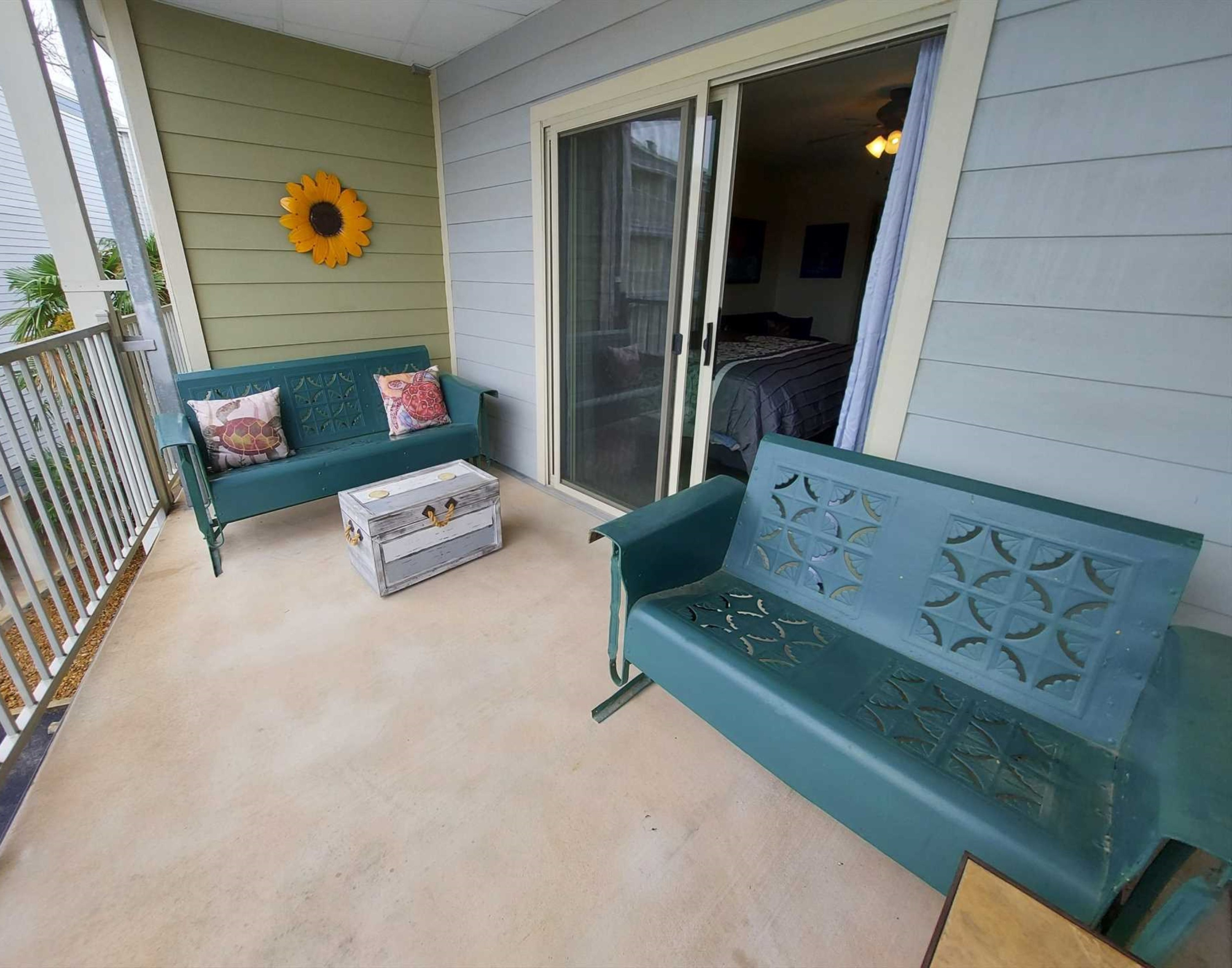 Double balcony with great views.