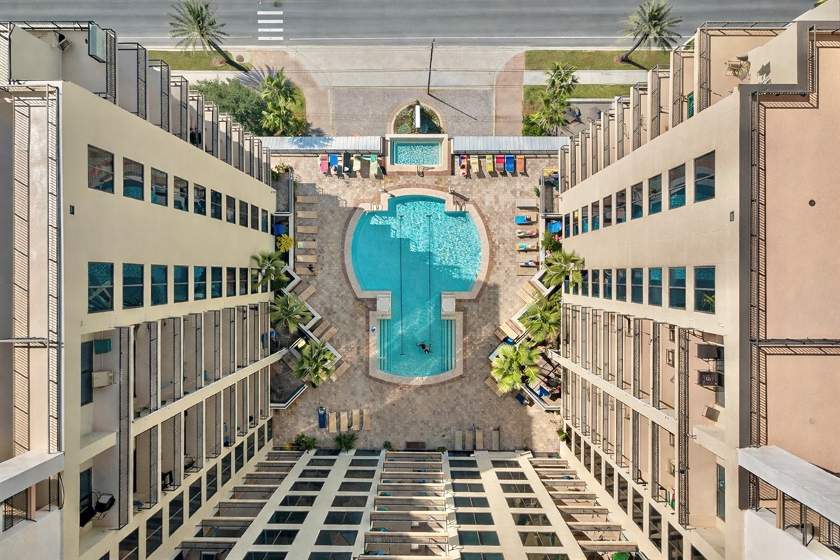 Overhead view of the pool deck