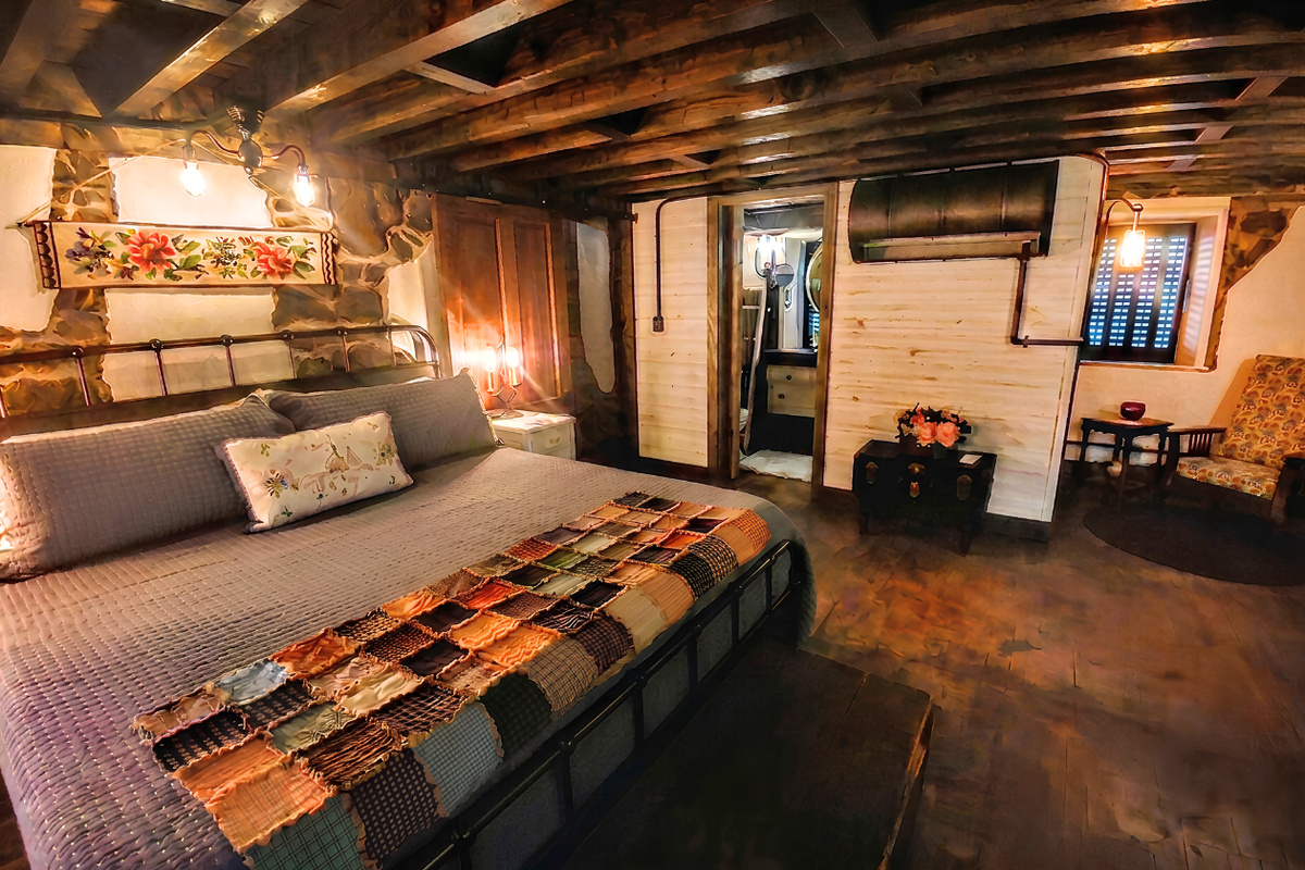 Lower Level Bedroom Suite with king-size Casper mattress - the original floor was dug down 16 inches to create sufficient headroom in this historic stone house