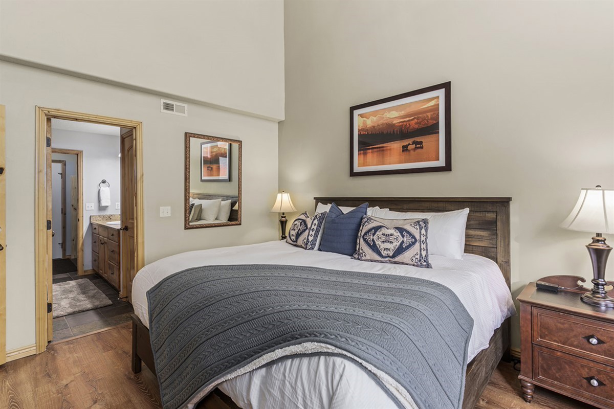 A cozy bedroom retreat with a comfortable bed and calming atmosphere.