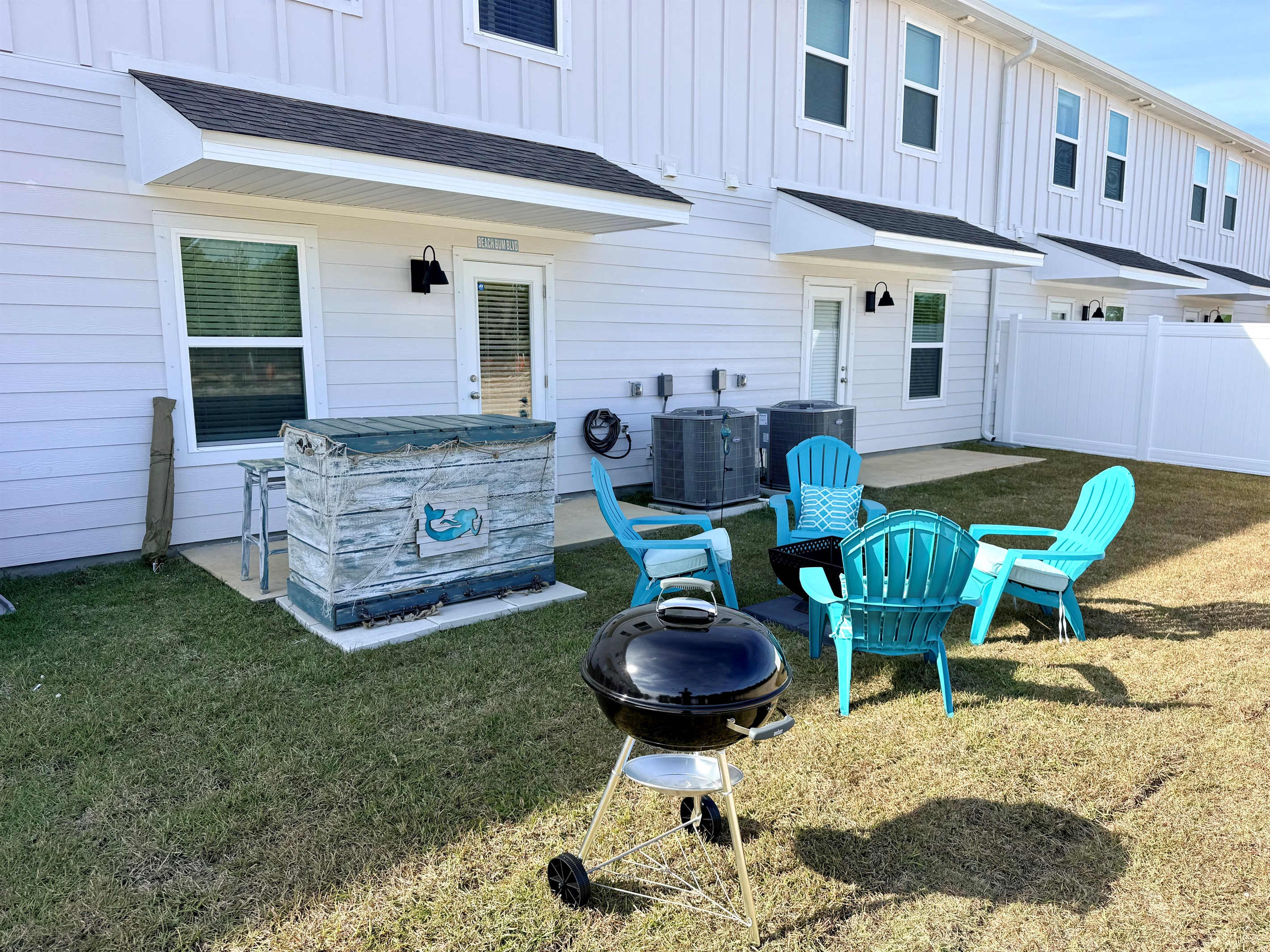 Our backyard conversation area (fence coming winter 25/26) is perfect for grilling out, mixing cocktails, or winding down