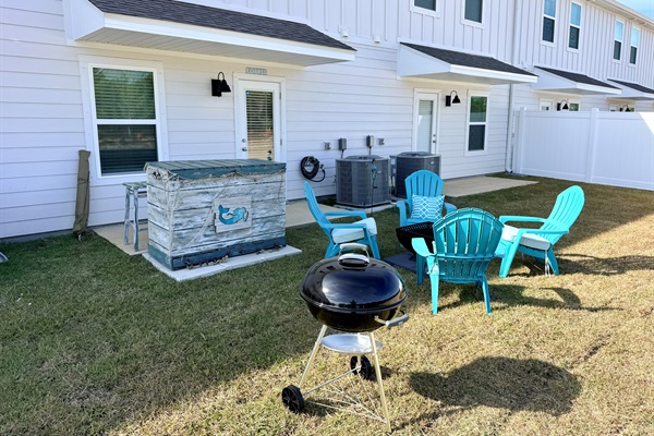 Our backyard conversation area (fence coming winter 25/26) is perfect for grilling out, mixing cocktails, or winding down