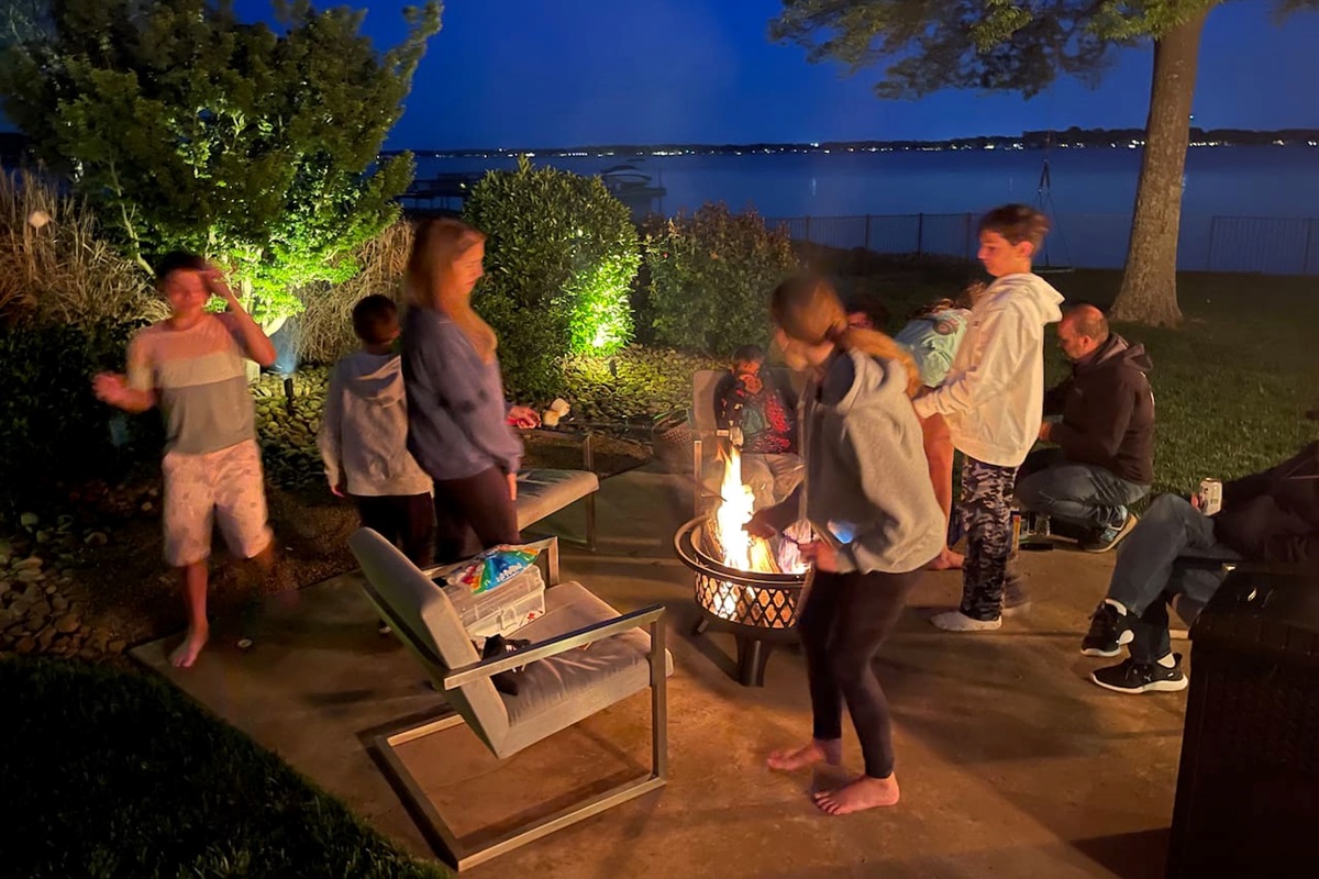 Enjoy Lake Norman views while making smores around the fire with your guests!