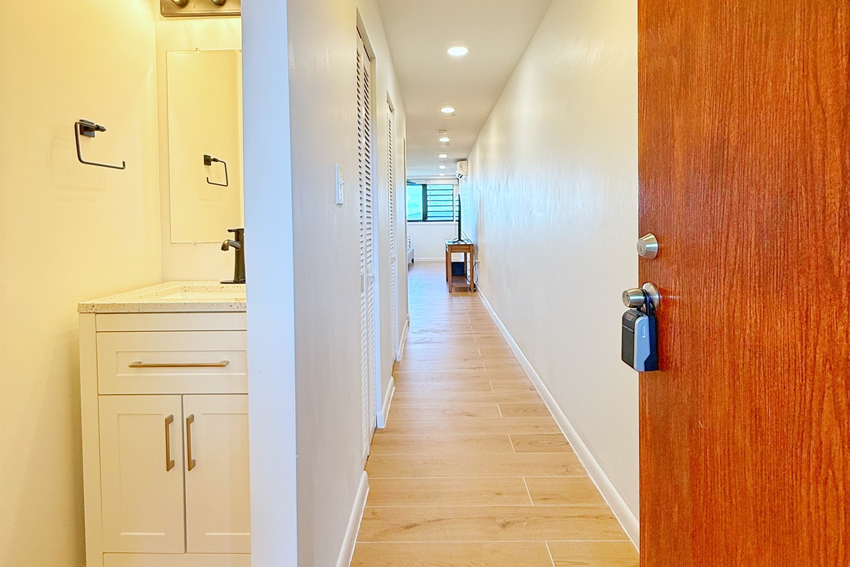 Full bathroom on the left when you enter the front door