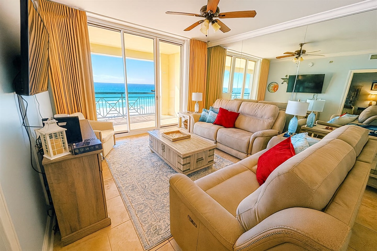 Unwind in a bright, comfortable space where the soundtrack is gentle waves and the backdrop is pure emerald water.