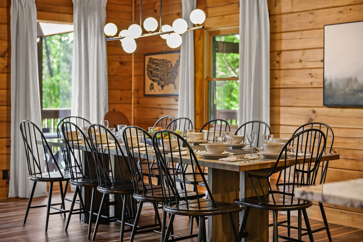 Large dining table that can sit up to all 12 guests