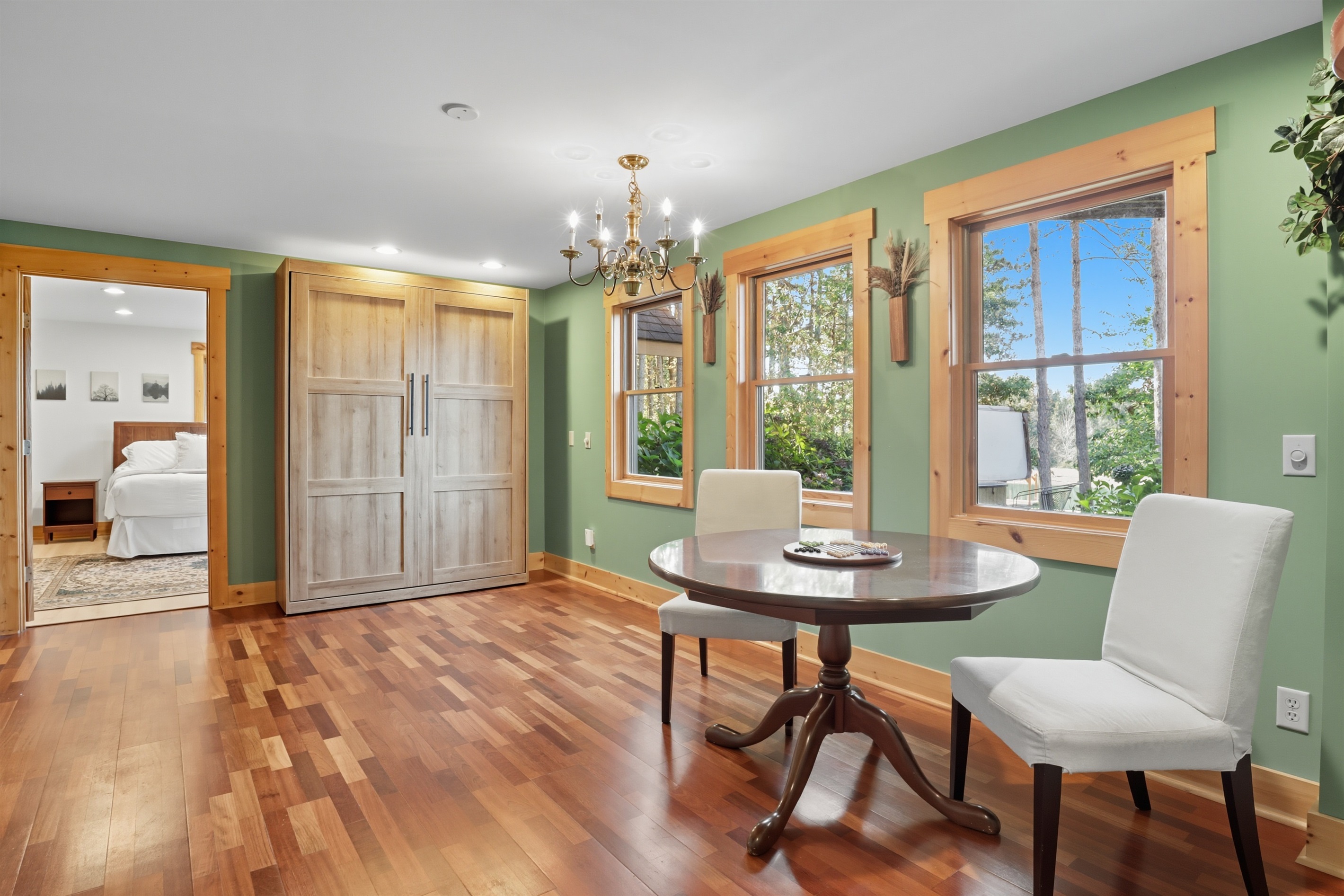 Bright corner seating area with ample windows.
