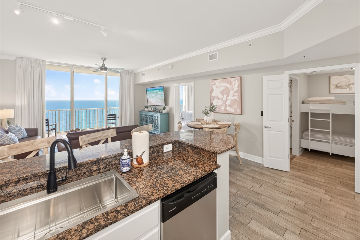 Everything flows - cook, relax, and stay connected to the view and rest of your group