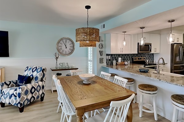 Dining table + bar seating