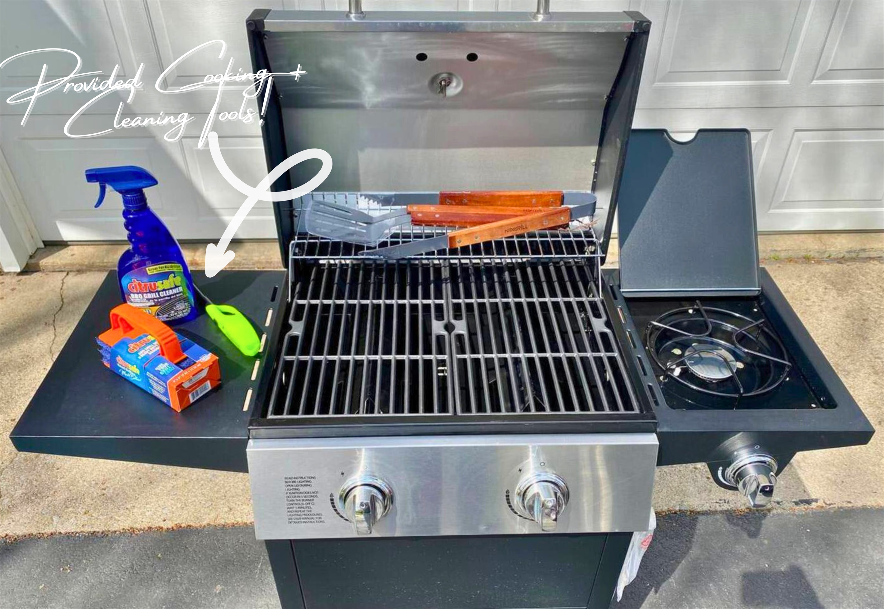 Provided Propane Grill and Cleaning Supplies!