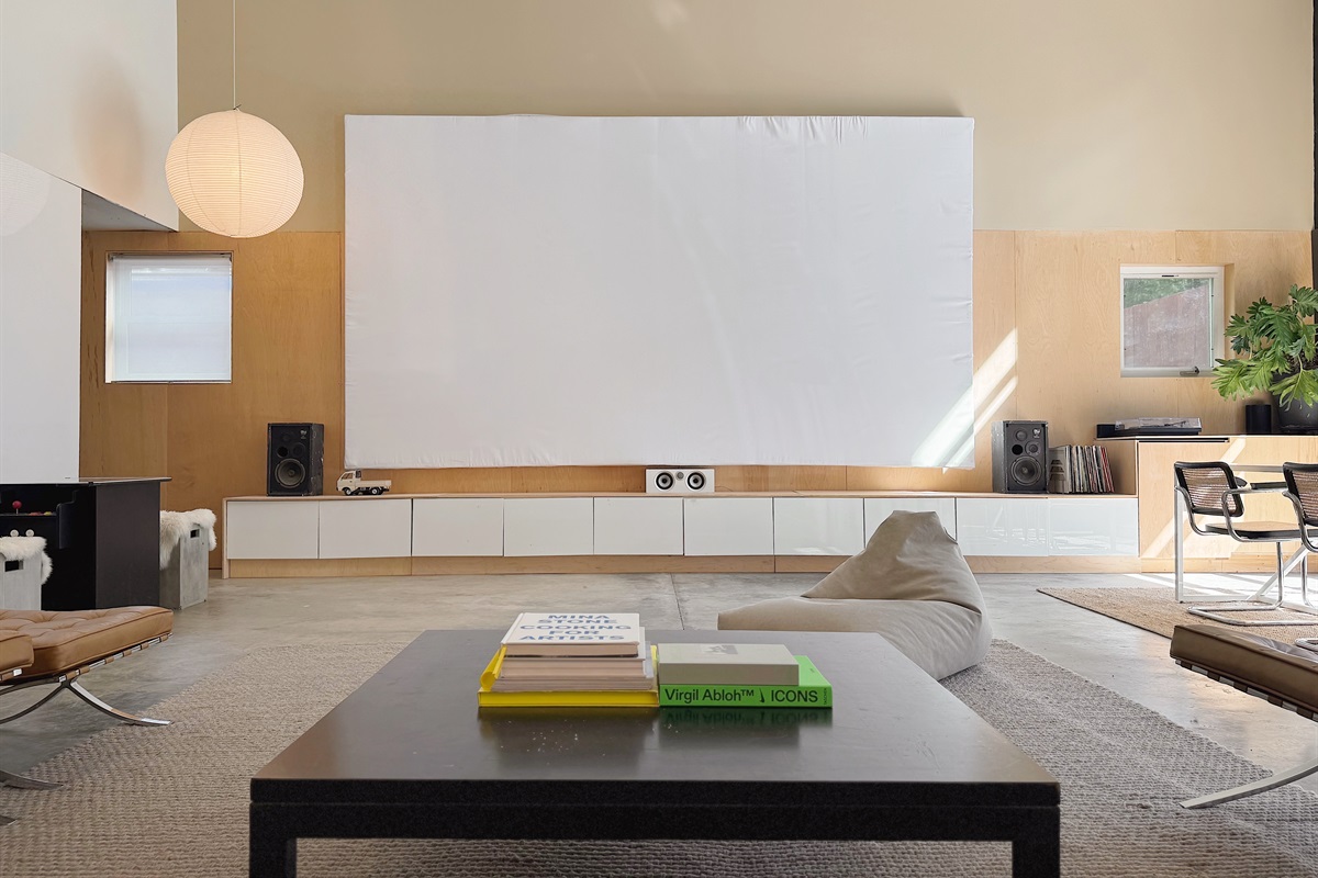 The 18' diagonal projection screen, ideal for evening movie nights.