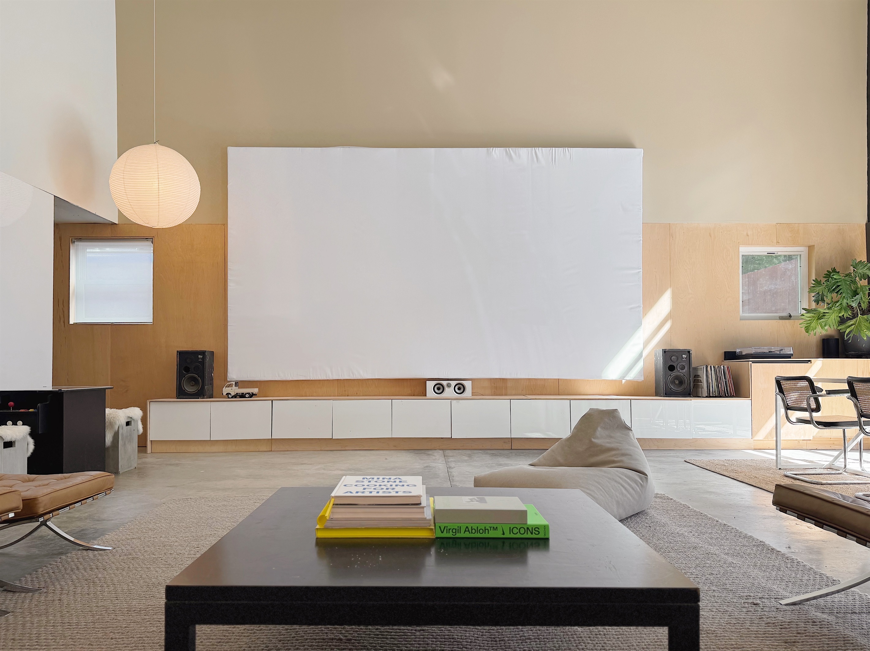 The 18' diagonal projection screen, ideal for evening movie nights.
