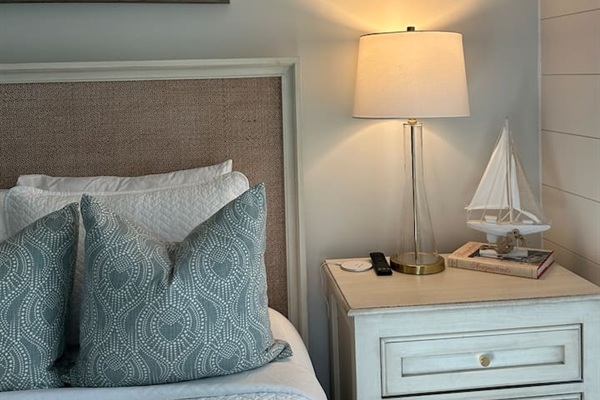 Spacious 2nd level queen bedroom suite with full ensuite bathroom, tiled shower, and a large vanity.