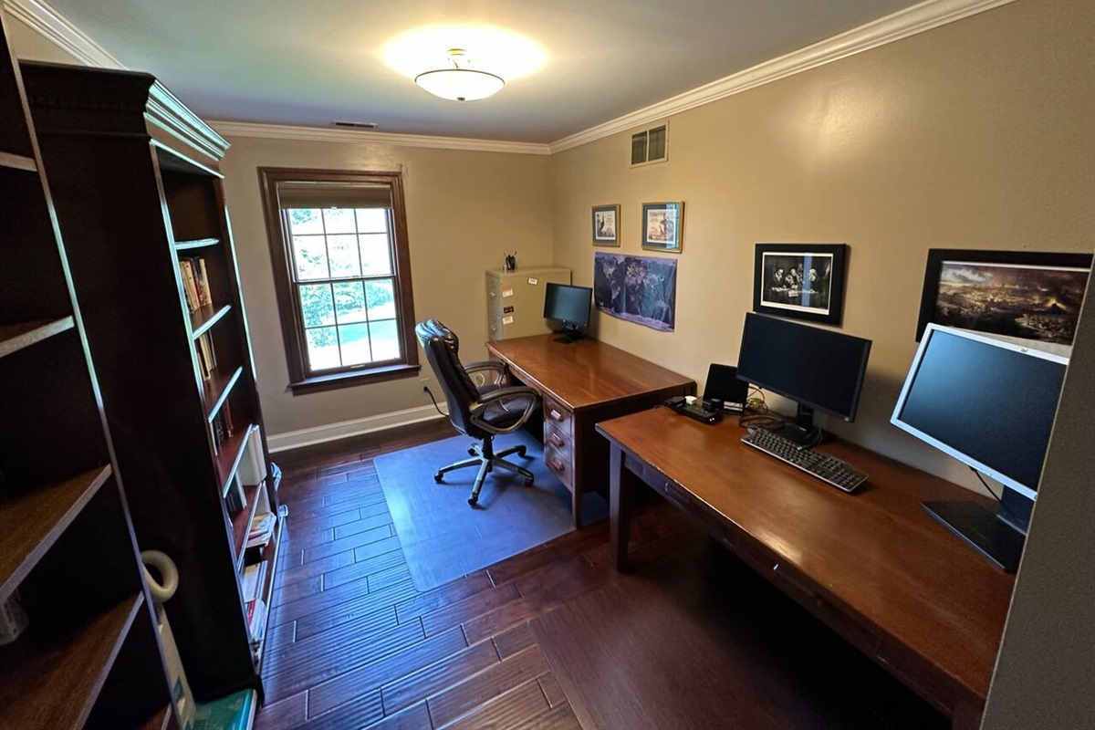 Study on 2nd floor(in the back left is a 2nd door to 3rd floor steps)