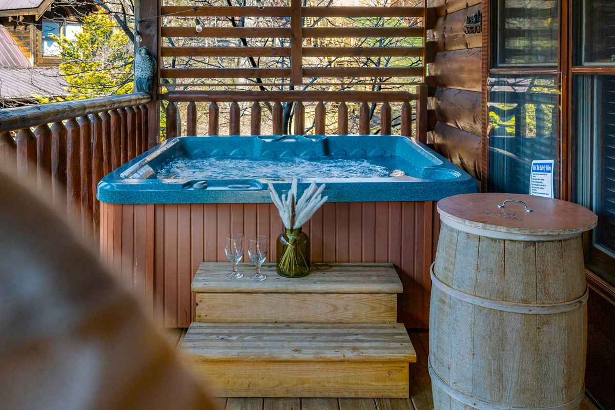 Soak under the stars and let the stress melt away in your private hot tub.