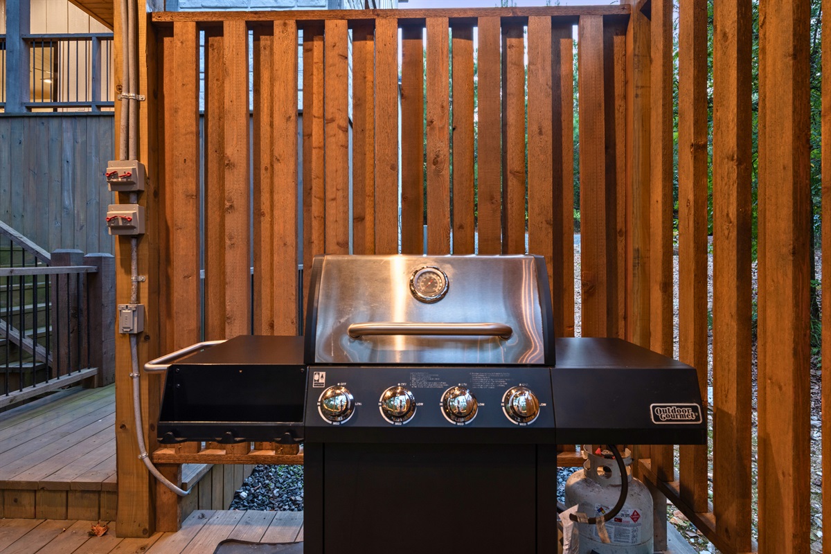 Fire up the grill and enjoy cooking outdoors while surrounded by the quiet beauty of the woods.