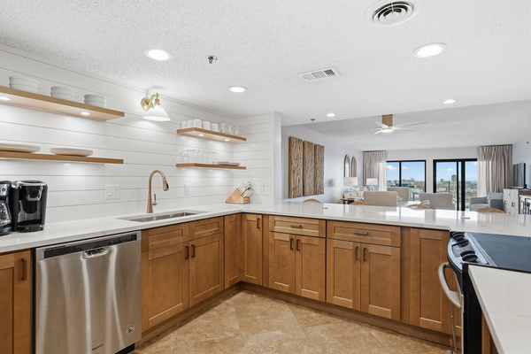 Kitchen offers refrigerator, dishwasher, microwave, oven, coffee maker, keurig.