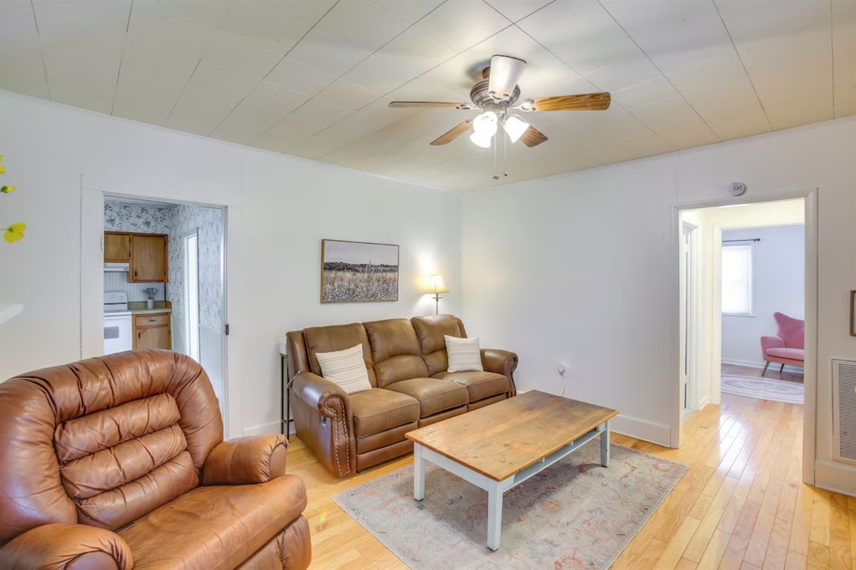 Living area with comfy seating and smart TV