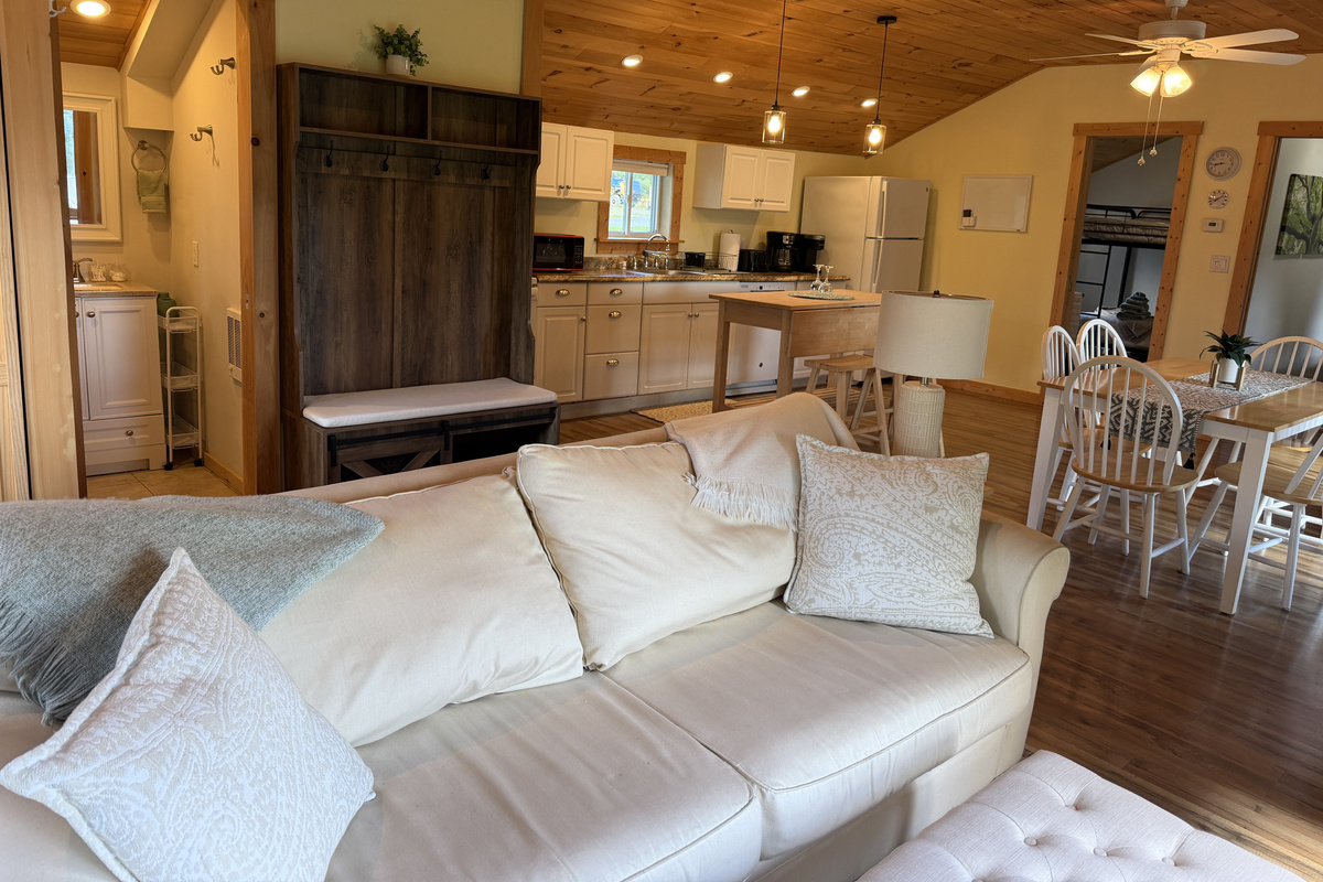 Open concept living, dining and kitchen areas