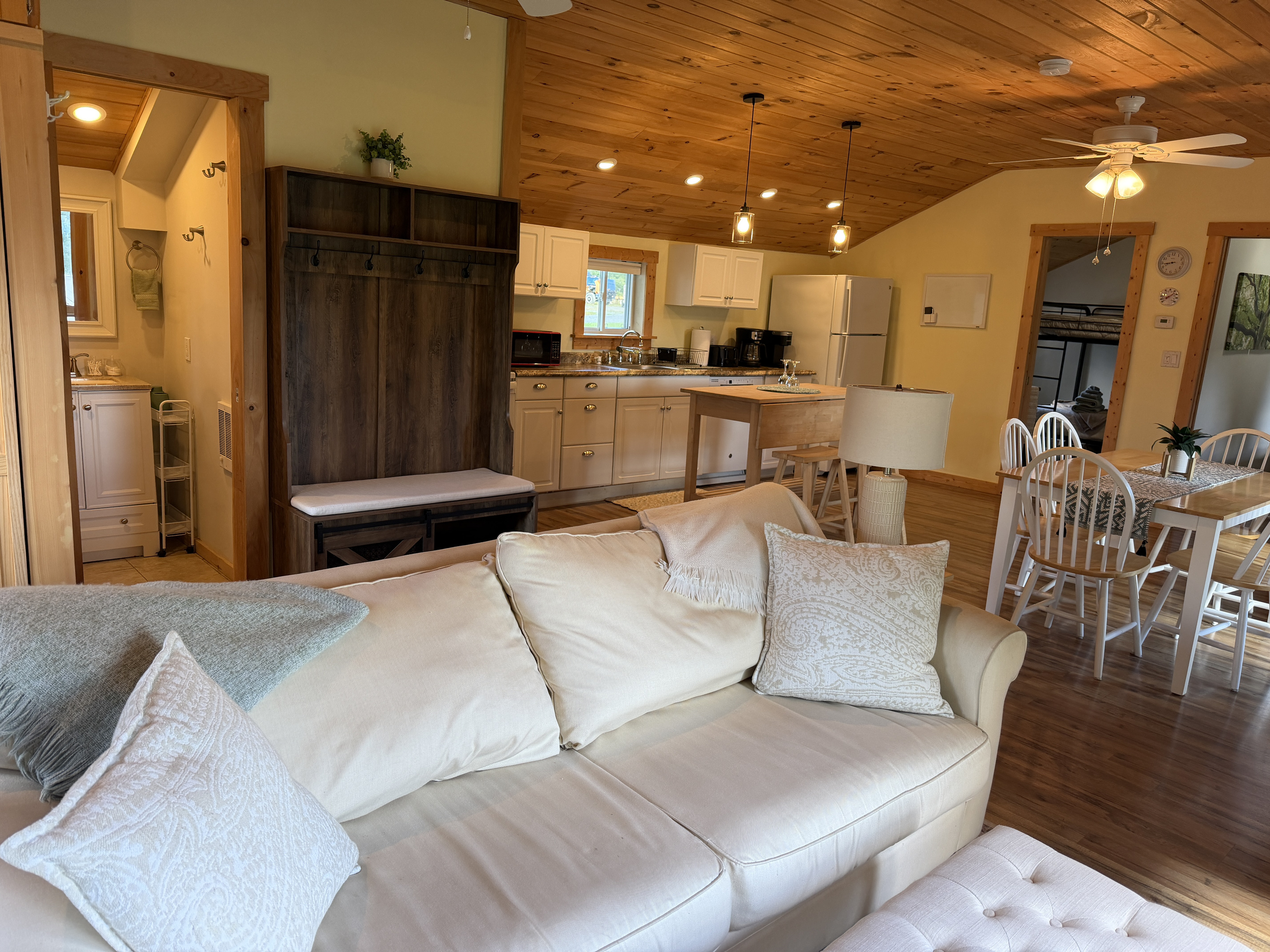 Open concept living, dining and kitchen areas