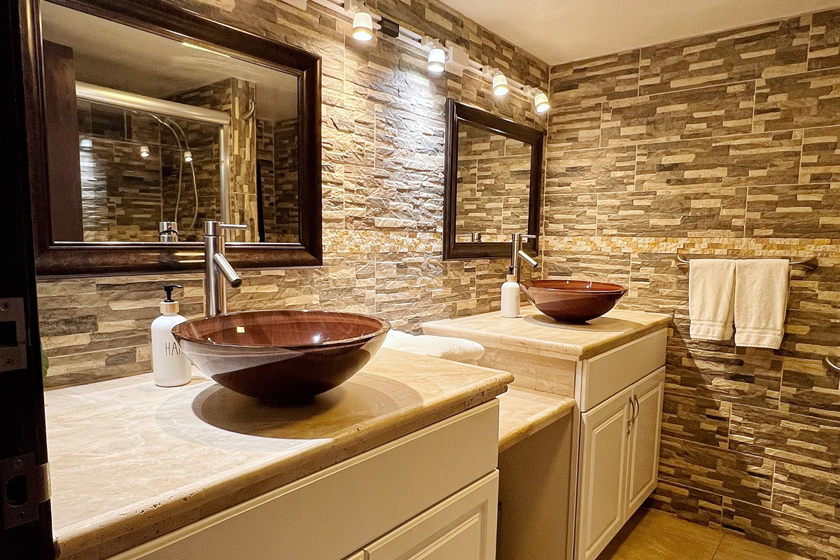 Remodeled bathroom with double sinks