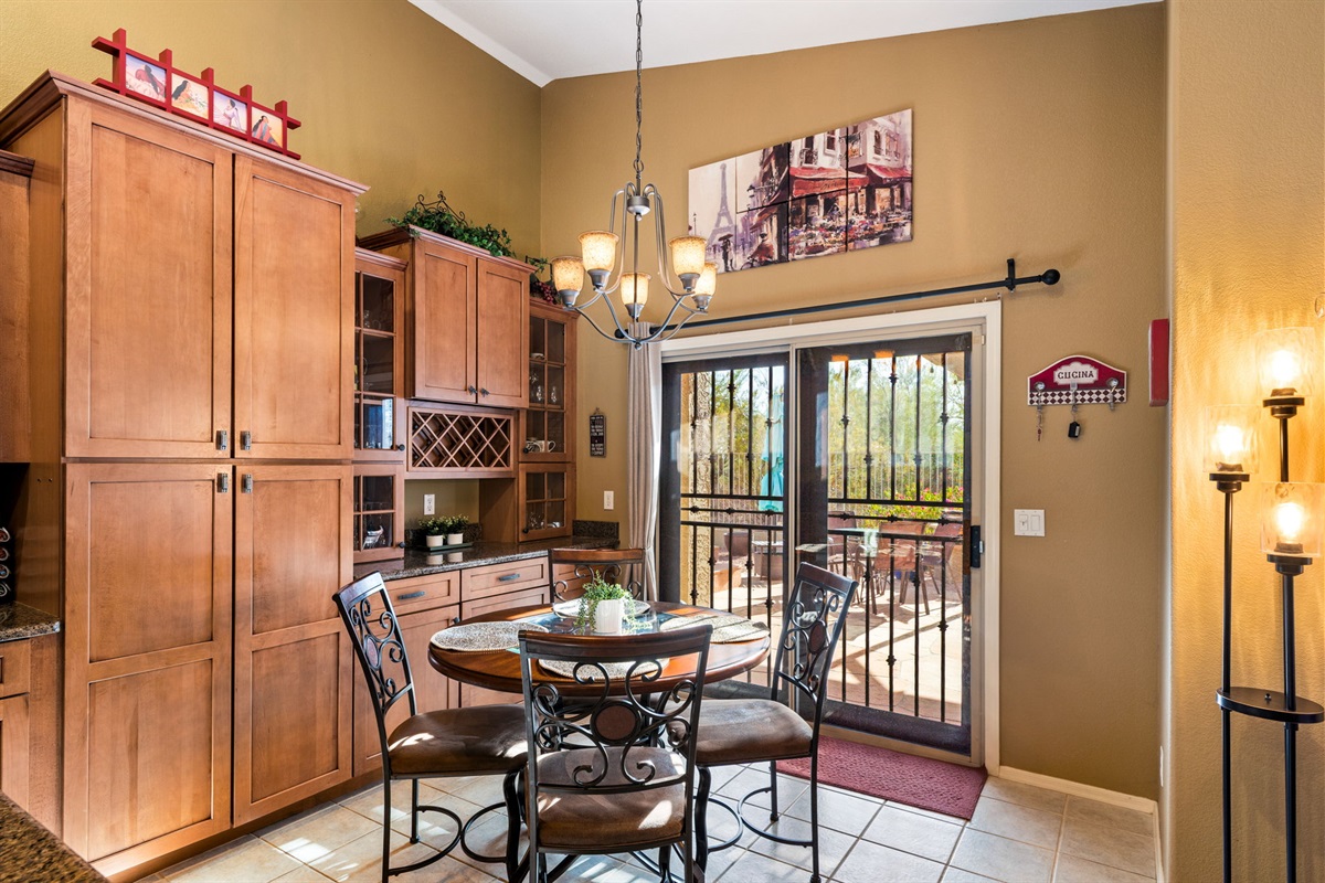 In kitchen eating area