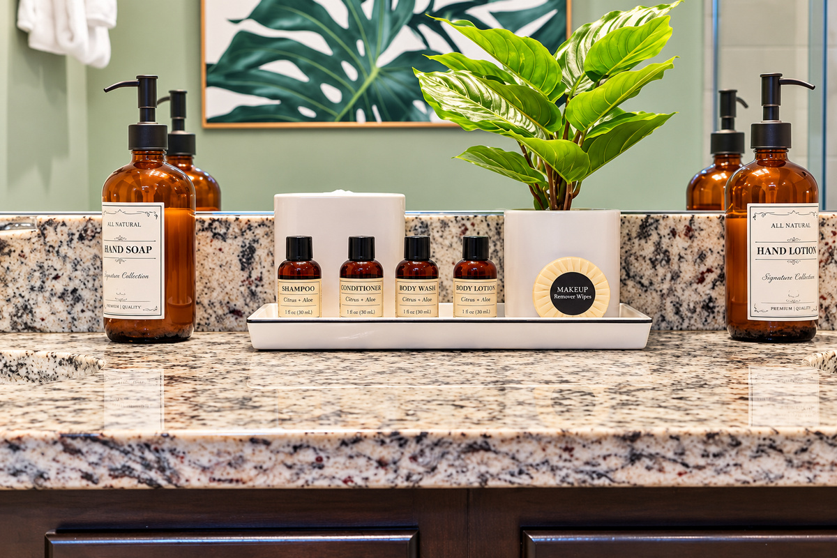 We provide a starter set of luxury-grade hotel toiletries in all bathrooms, so you don't have to rush to the store upon arrival.