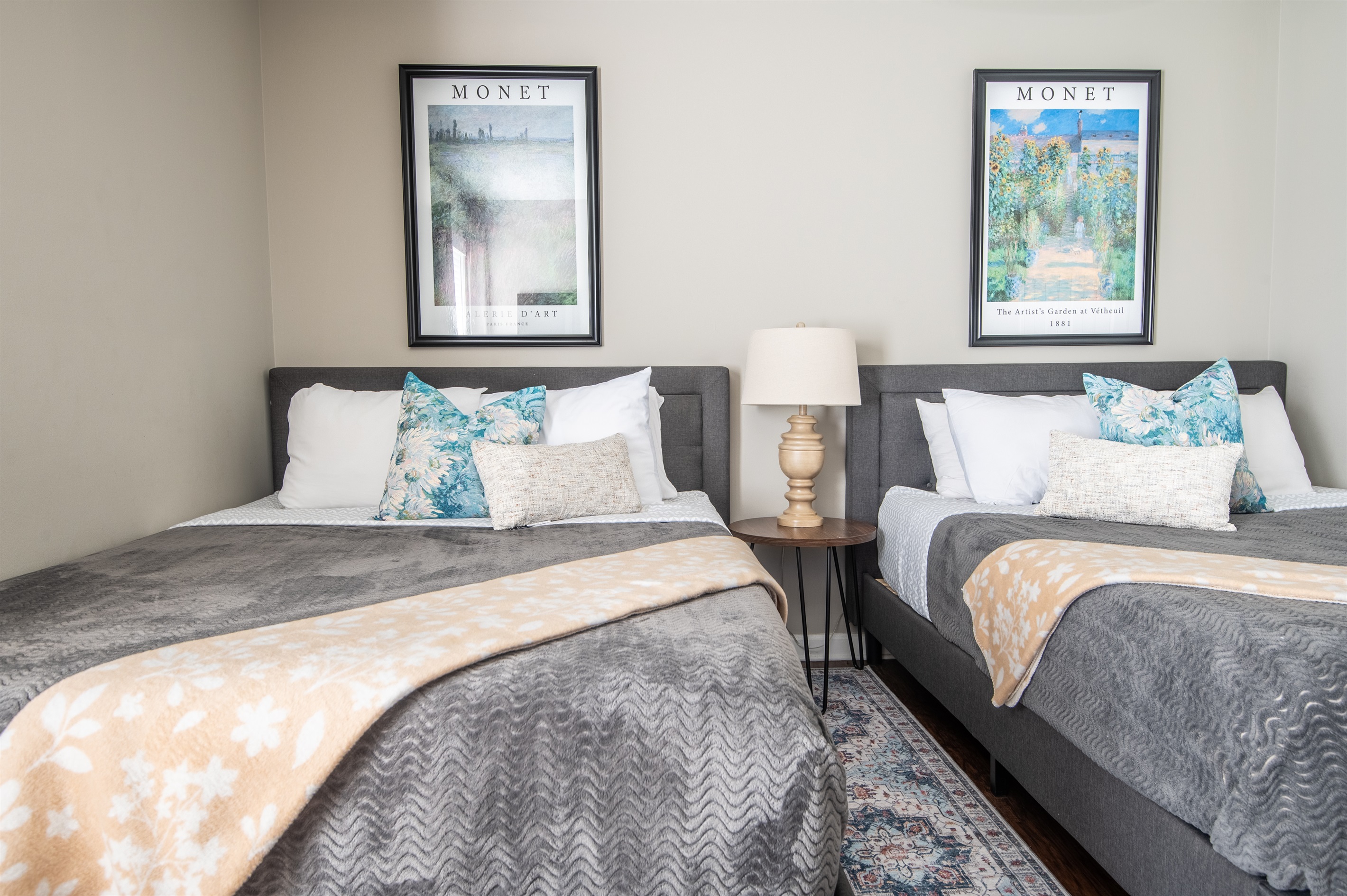 The soft colors encourage a good night's rest and relaxation.