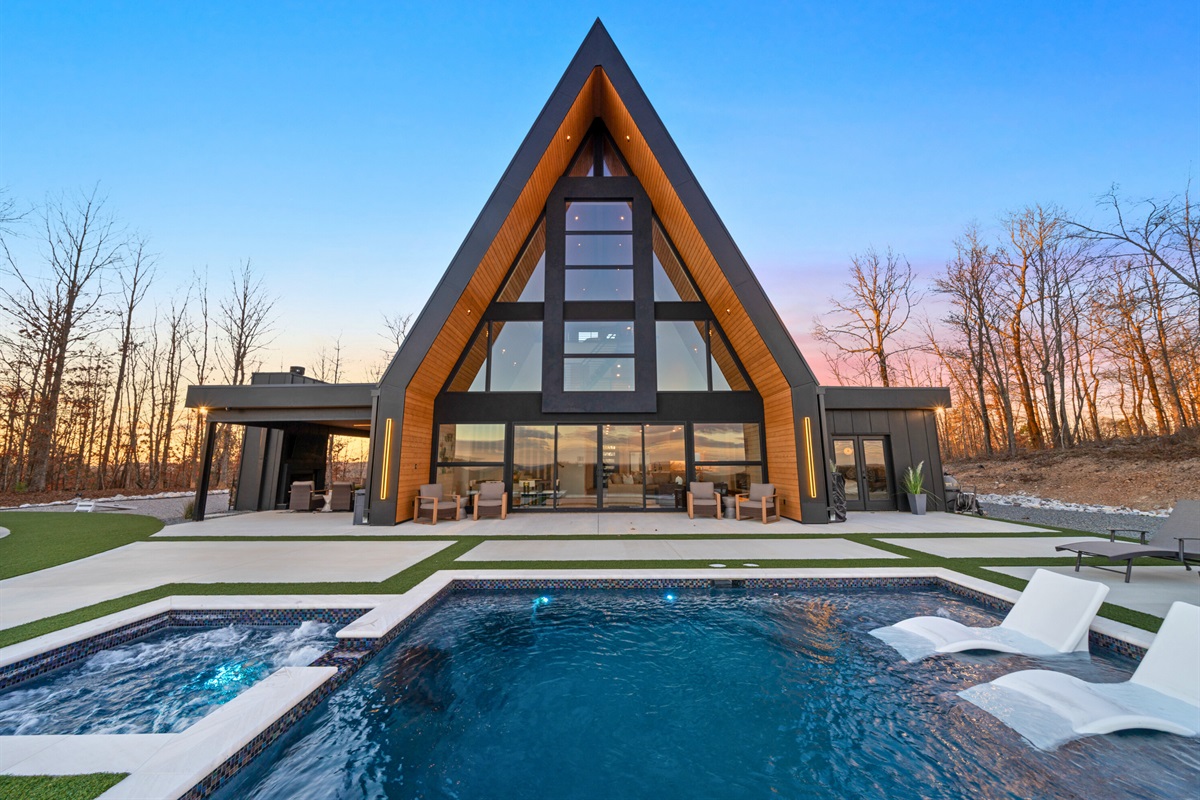 That heated pool view with the A-frame behind it is pure vacation energy, and it&rsquo;s the kind of spot you&rsquo;ll want to enjoy from morning to night.