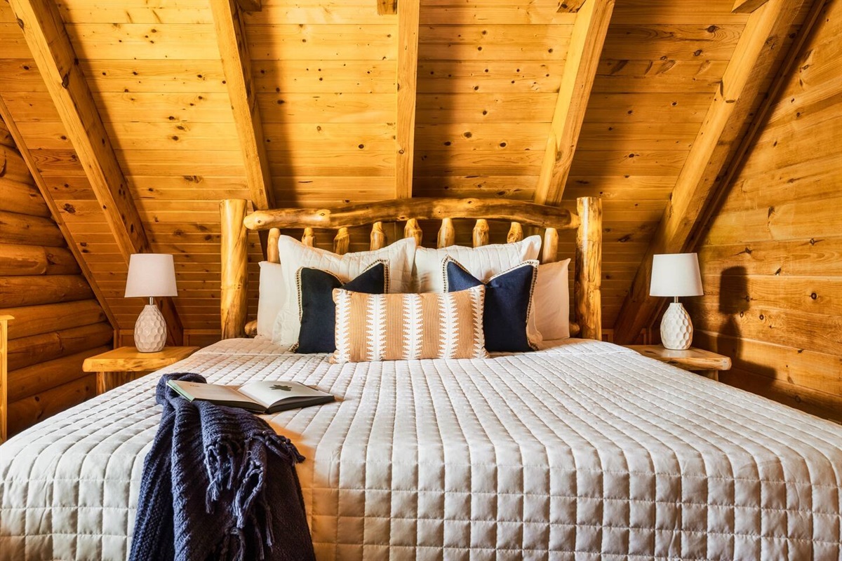 Upstairs bedroom with King bed and ensuite bathroom.