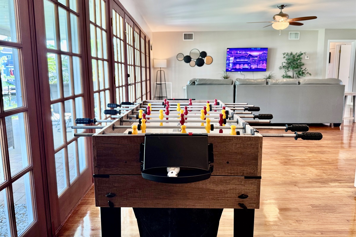 Challenge your friends or family to a lively foosball match in this bright, open space—perfect for a little friendly competition during your stay!