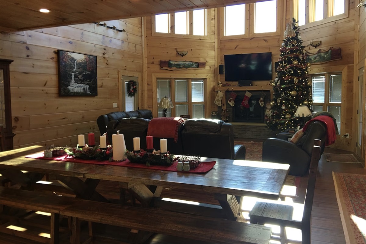 The gorgeous open-concept living area and dining room give you and your vacation crew ample space.