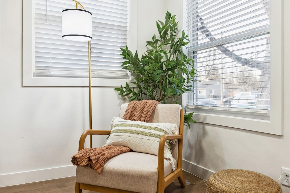 Added seating in the corner-great for reading or relaxing!