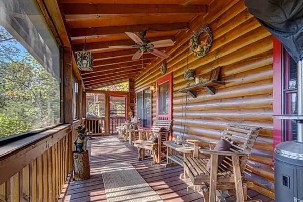 Located off the living room on the main floor, this screened-in porch is a tranquil spot to have your morning cup of coffee.