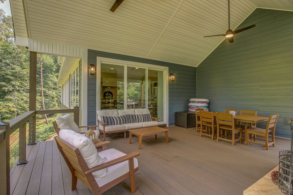 Main level deck seating area and dining room access