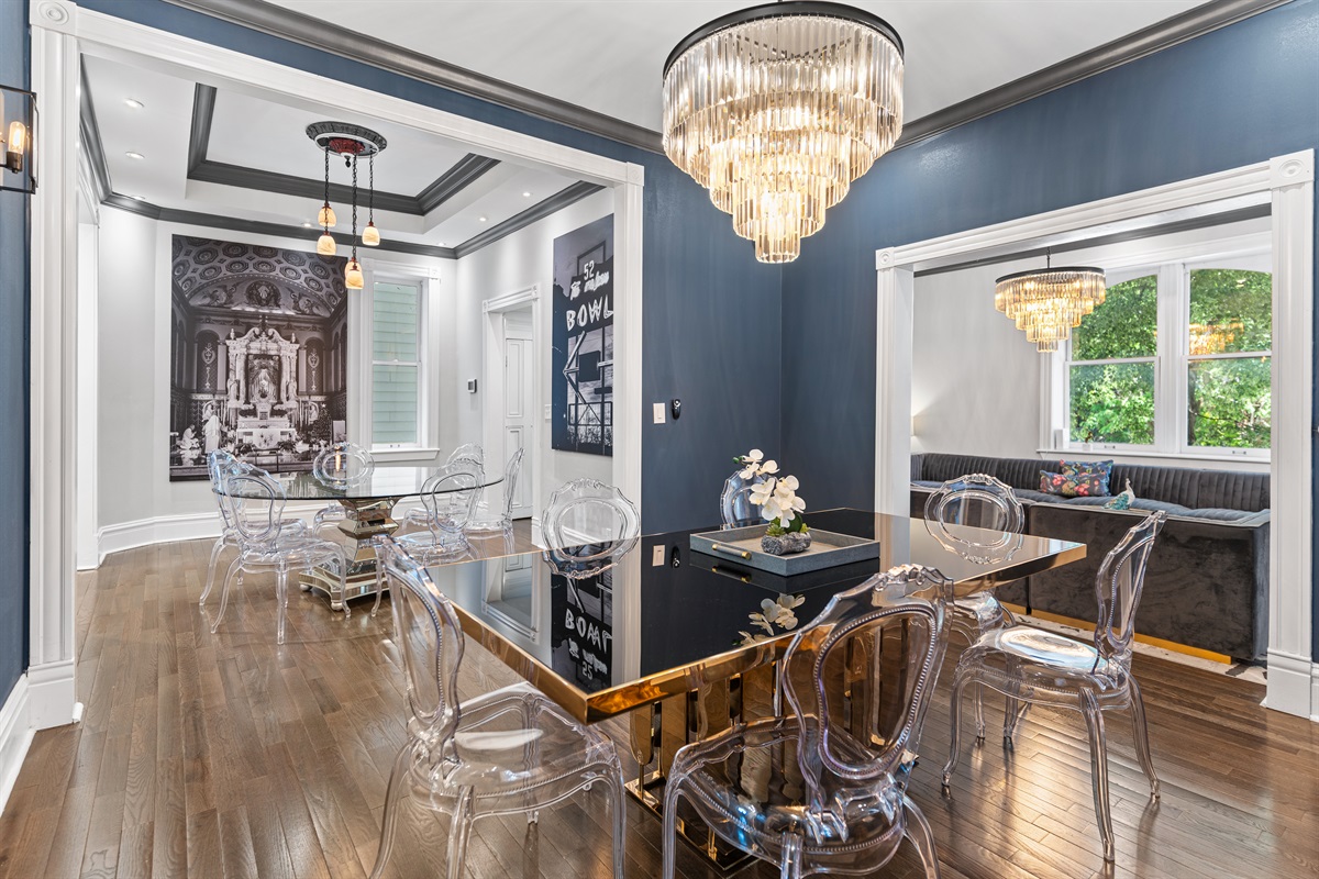 Two dining rooms sit side by side, allowing your entire group to dine together comfortably.