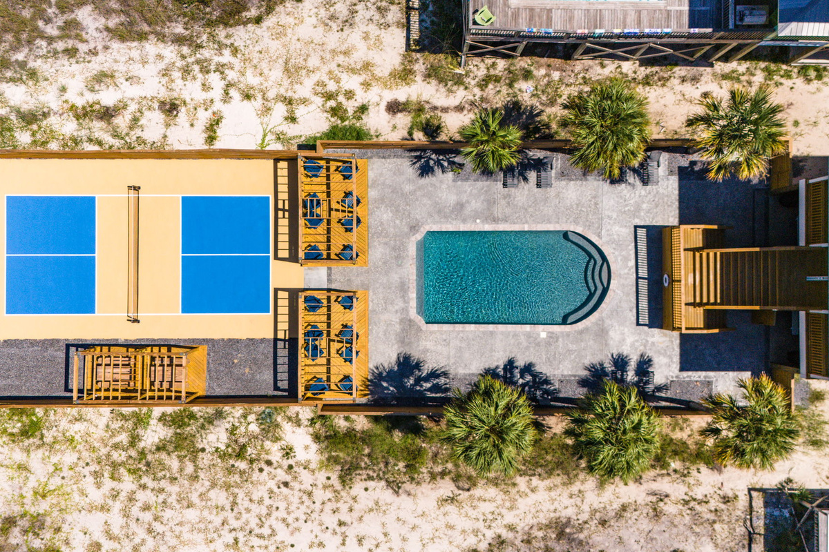 A complete aerial view of your outdoor oasis.