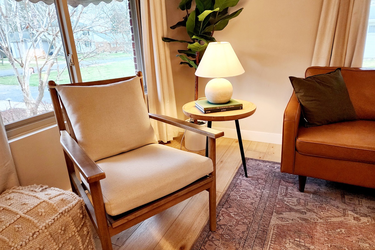 Read a book and relax next to the modern fireplace.