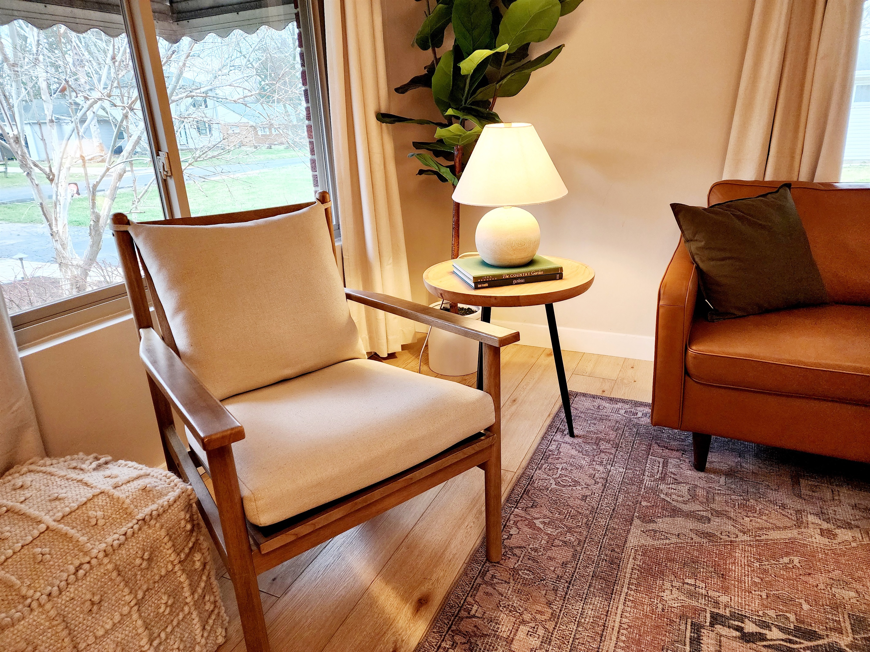 Read a book and relax next to the modern fireplace.