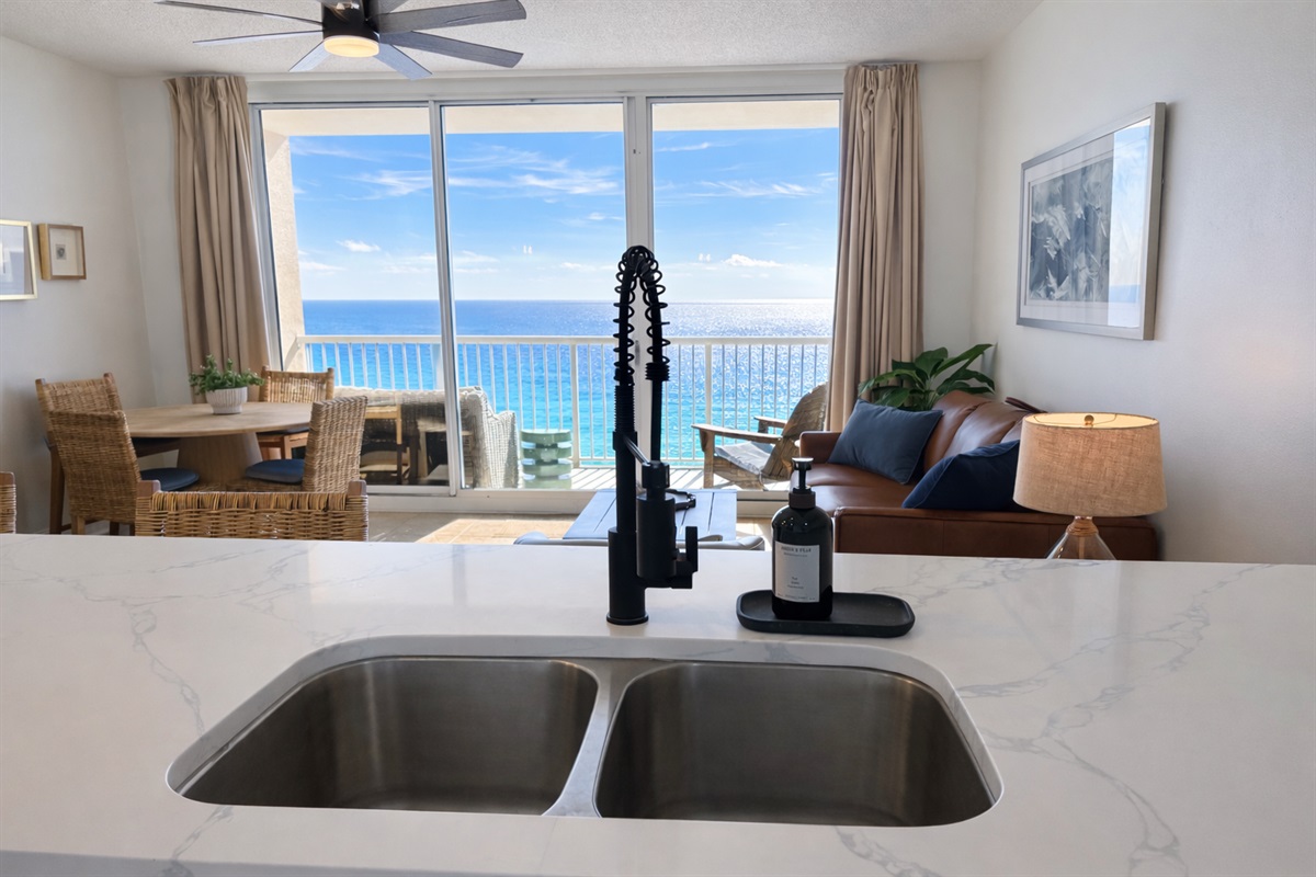 Enjoy beautiful views of the gulf while cooking